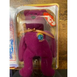 Ty Millennium the Bear 1999 Purple Plush Beanie Baby w/ Tag Errors